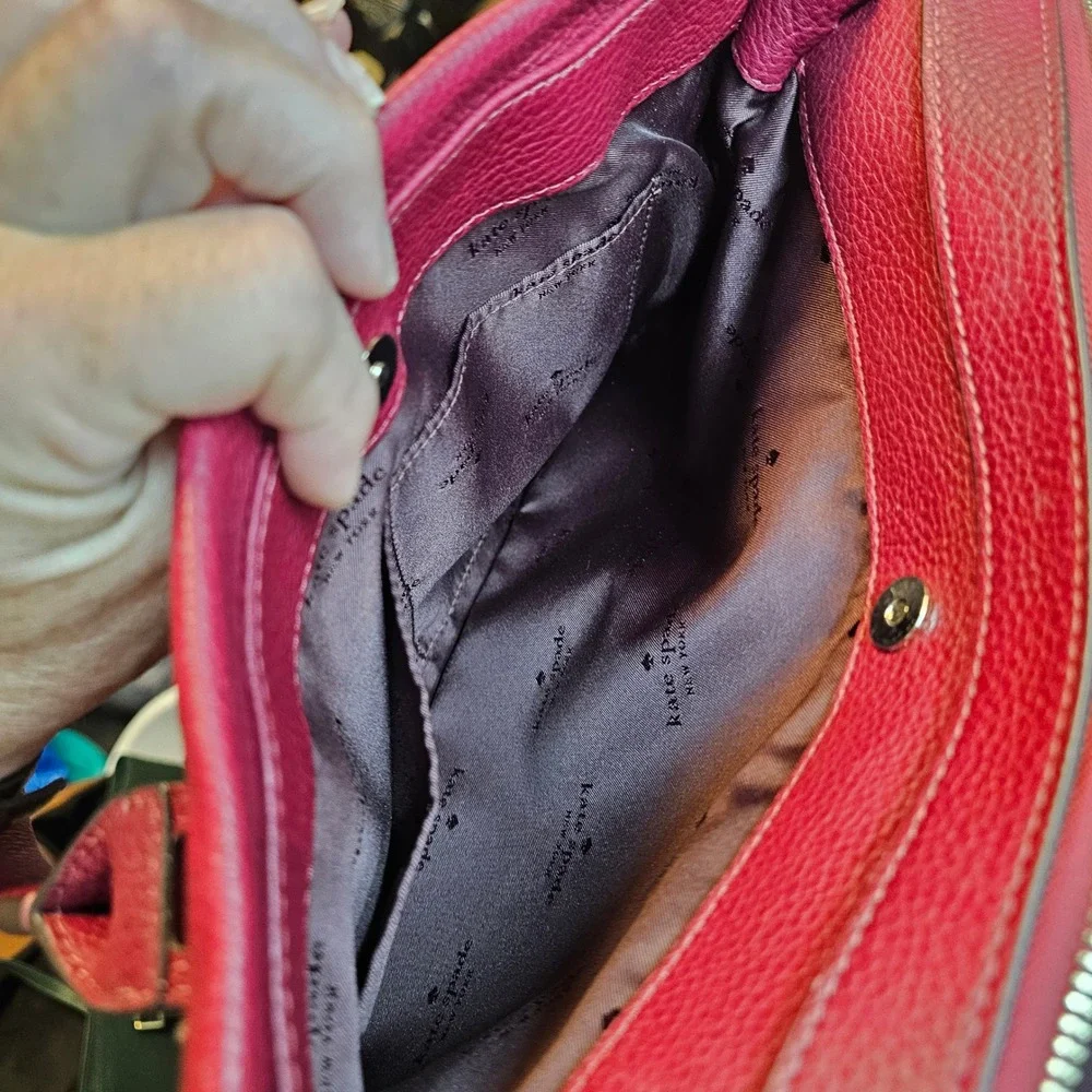 Kate Spade New York Satchel Burgundy Pebbled Leather Triple Compartment Handbag